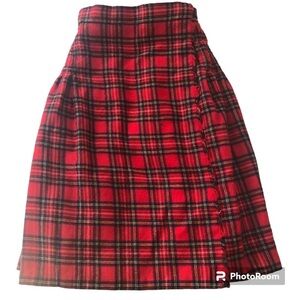 James Pringle Weavers Pure New Wool Red Plaid wrap kilt Skirt Size girls 11-12